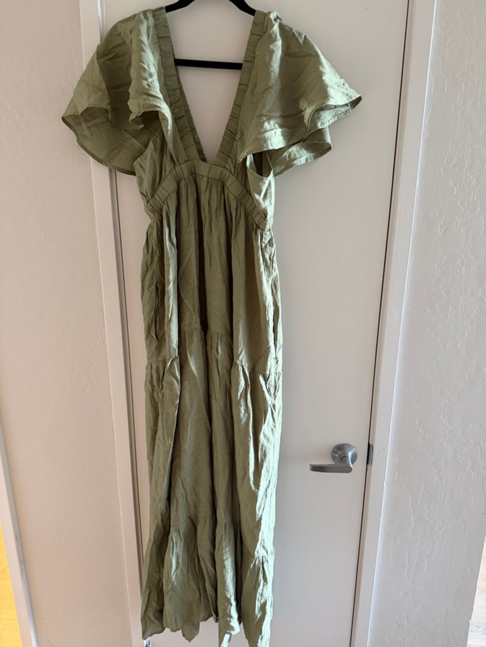 Olive Green V-Neck Tiered Maxi Dress - Picture 2 of 2